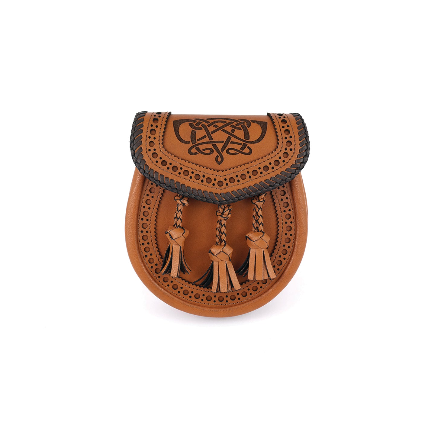 Leather Hand Brogued Sporran with Tassels