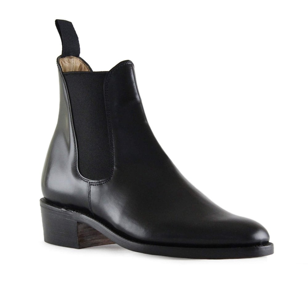Ladies Black Polishing Leather Spur Box Heel Chelsea Boot