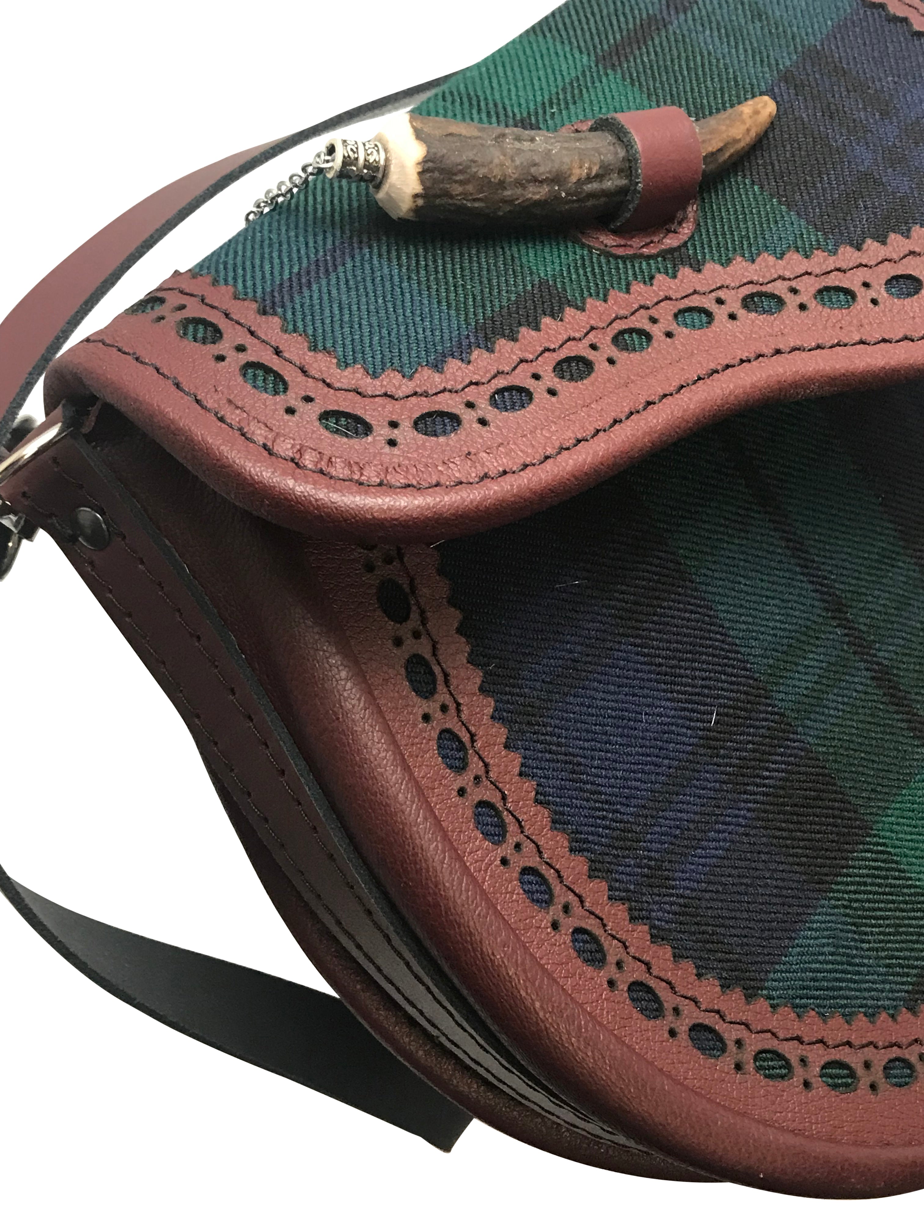 Black Watch Tartan and Leather Brogued Handbag