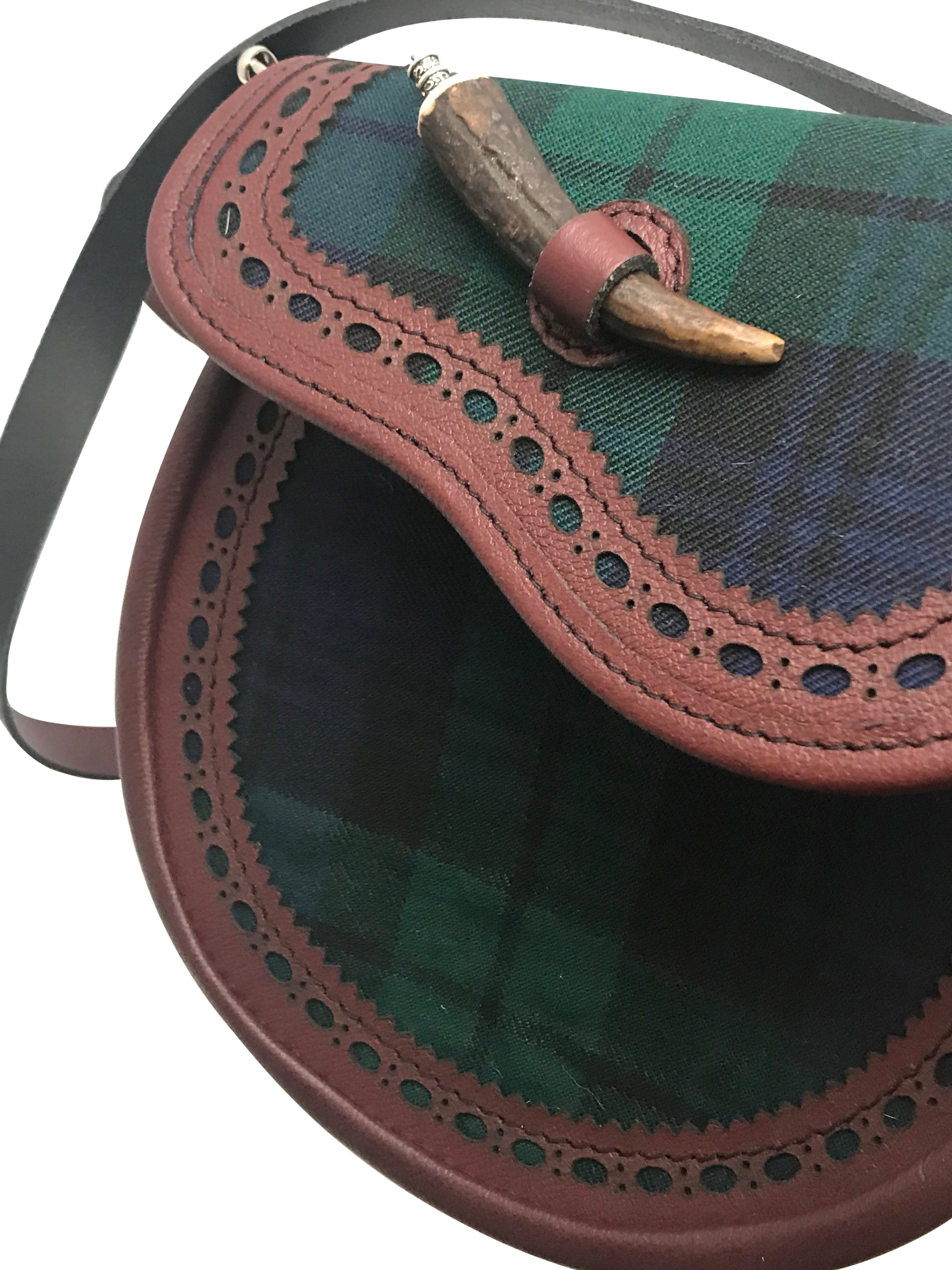 Black Watch Tartan and Leather Brogued Handbag