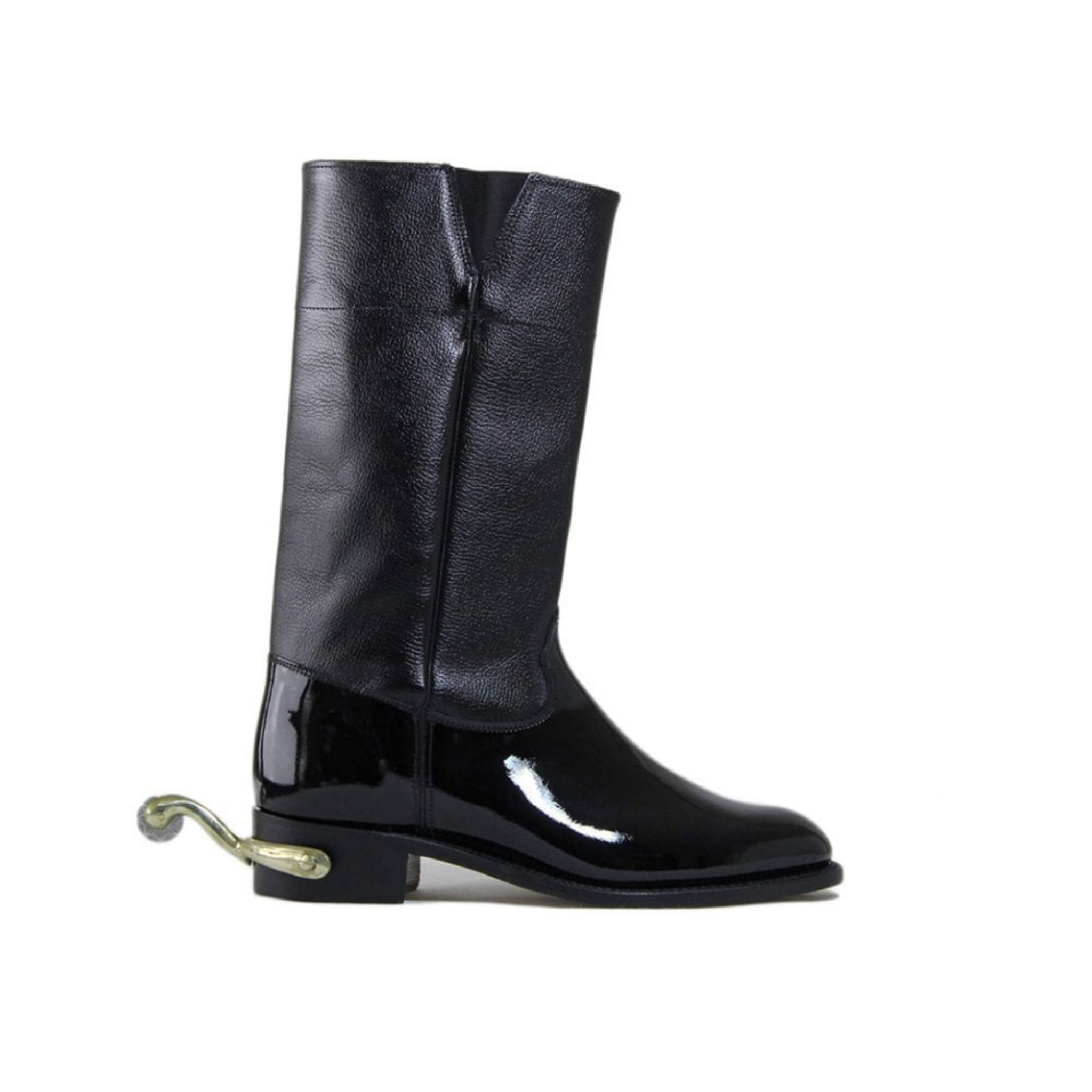 Black Calf & Patent Officers Wellington Boot Black Calf & Patent Officers Wellington Boot