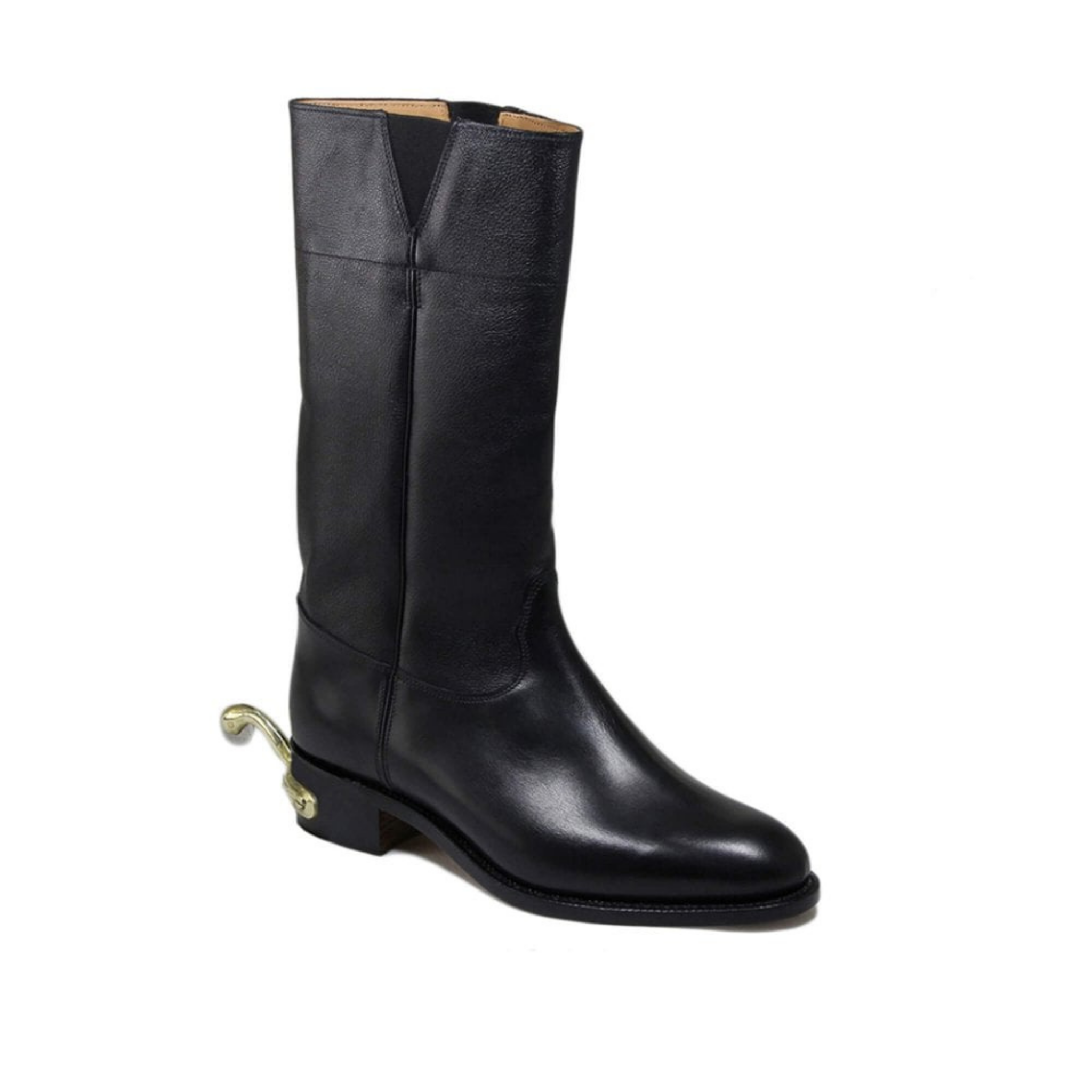 Sanders | Black Calf Officers Spur Box Heel Wellington Boot